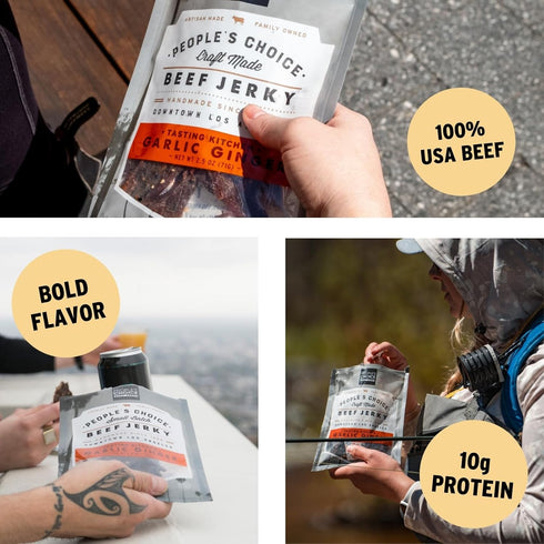 10g 1 (16 oz) Peoples Choice Beef Jerky Tasting Kitchen Garlic Ginger Sweet & Savory Protein Made in USA Pound Bag