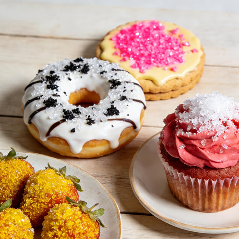 4 110g/3.88oz Edible Sanding Sugar Sprinkles, (Gold Black White Pink) cell Edible Mix Sugar Crystals Sprinkles for Cake