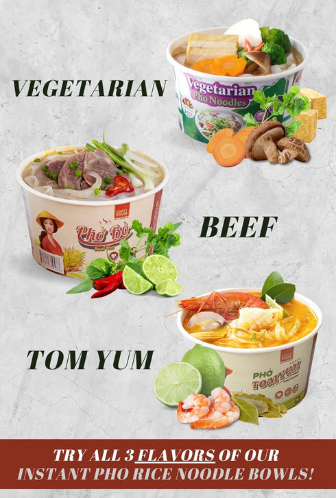 9 80g (Pack 9) SIMPLY FOOD Instant Vietnamese Beef Pho Noodles (Ph B) - BOWLS/ each Authentic Pho Rice Noodles in a