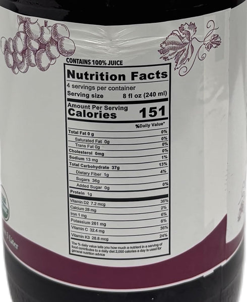 33.8 Oz (4 Pack) Anna and Sarah Organic Grape Juice - USDA Organic Certified - Glass Bottle No Sugar, No Artificial