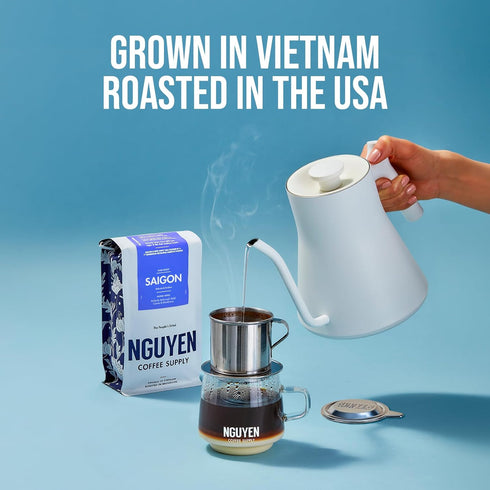[12 oz Nguyen Coffee Supply - Saigon Robusta & Arabica Blend: Dark Roast Premium Whole Coffee Beans, Vietnamese Single
