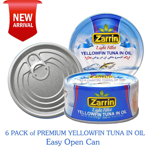 6 oz (Pack 6) Zarrin - Yellowfin Tuna in Oil, Prime Light Fillet, Can