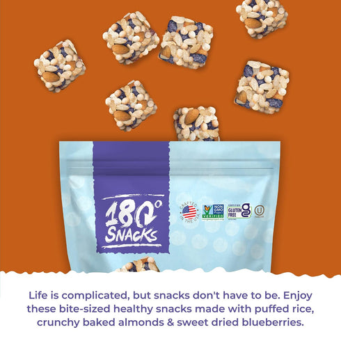 180 9 15 oz Snacks Almond Rice Pops with Blueberries - Tasty, Bite-Size Healthy Snacks with Ingredients - Non GMO