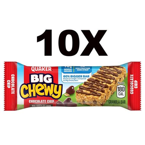 60% (10 Count) Quaker Big Chewy Granola Bars, Larger, Chocolate Chip