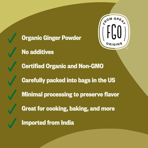 FGO Organic Ginger Powder - Imported from India, 8oz, Packaging May Vary