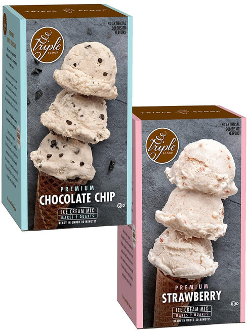 Triple Scoop Ice Cream Mix Sampler | Strawberries & Chocolate Chip |