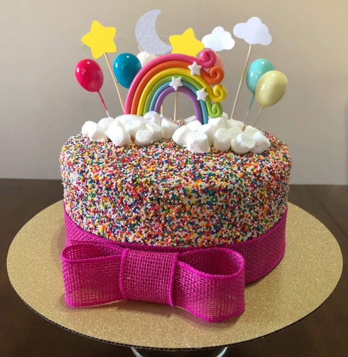 Palksky Colorful Rainbow Cake Topper/Wedding Cake Flags/Cupcake Picks Set - Includes Cloud Balloon Moon Stars