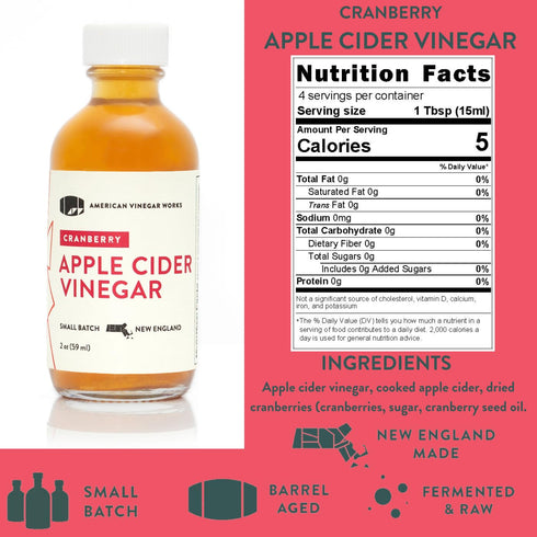 Pack 2oz 5 Pack American Vinegar Works - Apple Cider Vinegar Sampler - Includes Apple, Cranberry, Hot, Wild Blueberry