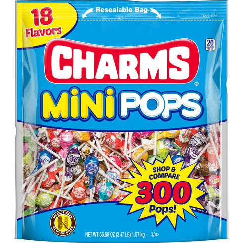 Tootsie Roll Charms Mini Pops, 18 Flavors, Individually Wrapped, 300 Count