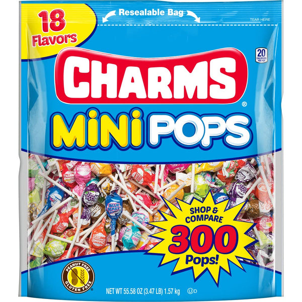 Tootsie Roll Charms Mini Pops, 18 Flavors, Individually Wrapped, 300 Count