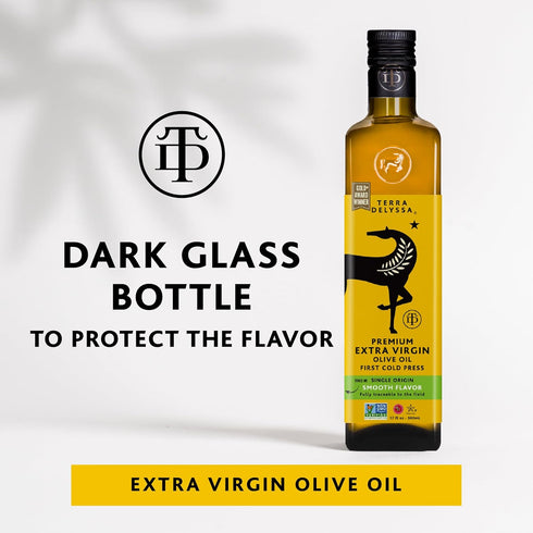 500 ML (17 oz) 1 Pack, (1) Terra Delyssa First Cold Pressed Extra Virgin Olive Oil, Single Sourced, fl. Dark Glass