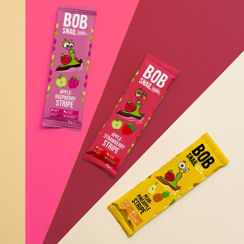 30 Pack BOB SNAIL Healthy Fruit Snacks for Kids and Adults Fruit Leather Snacks with Apple, Banana, Strawberry Vegan