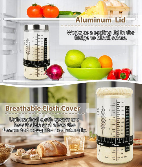 50oz 2 Pack) Sourdough Starter Jar Kit, Large Capacity Sourdough Jar, Wide Mouth Sourdough Bread Starter Kit