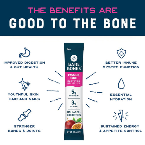 Packs 5g 16 Packets (.60 oz) Bare Bones Passion Fruit Elevated Drink Mix | Light & Flavorful | Gluten-Free & Naturally