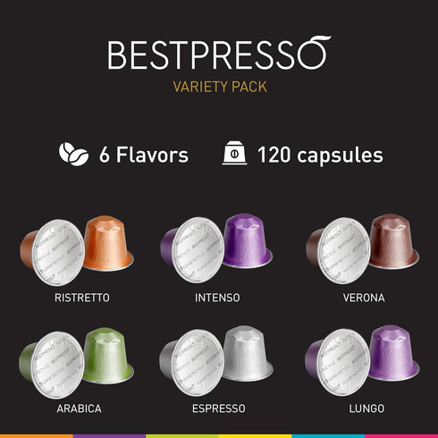 120 Pack Bestpresso Coffee for Nespresso Original Machine pods Certified Genuine Espresso Variety Pods Compatible
