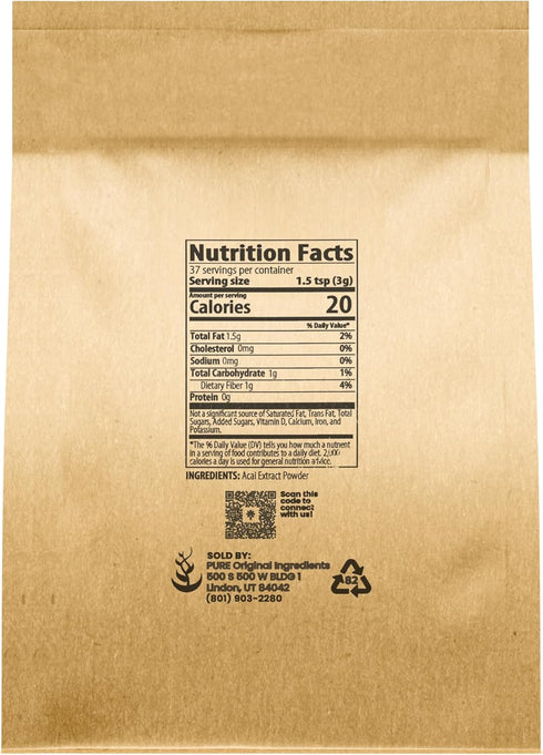 PURE ORIGINAL INGREDIENTS Acai Berry Powder, 4 oz, Superfood, Vegan, Non-GMO, Gluten Free