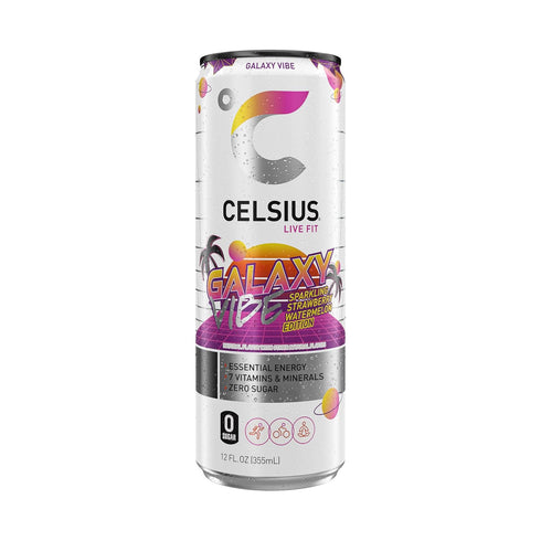 12 Oz (Pack 12) CELSIUS GALAXY VIBE Sparkling Strawberry Watermelon, Sugar Free Energy Drink, Fl