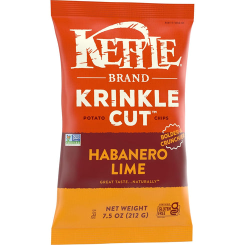 7.5 Oz Kettle Brand Potato Chips, Krinkle Cut, Habanero Lime Kettle Chips
