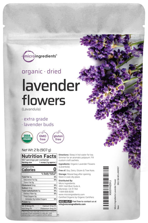 2lbs (32oz) Organic Dried Lavender Flowers, | Culinary Lavender from France for Tea, Home Fragrance & Sachets | Food