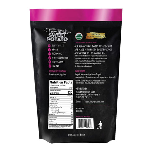 4 oz Jans Purple Sweet Potato Chips, Baked Sweet Potato Chips Made with Coconut Oil Healthy Sweet Potatoes Snacks, AIP