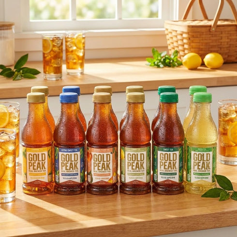 10-Pack 18.5 oz Gold Peak Variety Tea Bottles Extra Sweet, Georgia Peach, Lemon Sweetened, Sweet'd Black & Sweet Green