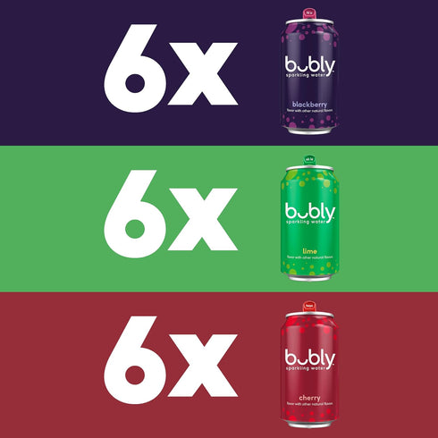 3 Pack 12 Oz (Pack 18) bubly Sparkling Water, Lime Yours Flavor Variety (Lime, Cherry, Blackberry), Zero Sugar & Zero