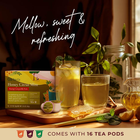 (16 Count)- Gya Tea Co Honey Citrus Mint Herbal Tea Pod Decaf Wellness Tea for Body Comfort & Relaxing