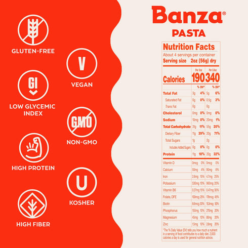 8oz Banza Rotini Pasta from Chickpeas - Gluten Free, High Protein, and Lower Carb Protein Rotini Chickpea Pasta