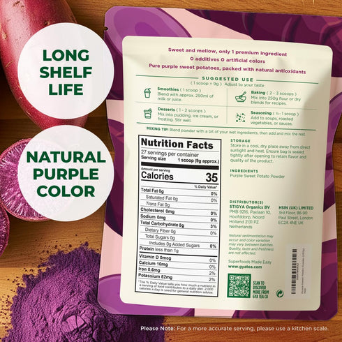 0.55 lb (8.81 oz) Gya Tea Co Purple Sweet Potato Powder - Natural Greens Superfood for Baking, Beverages, Smoothies