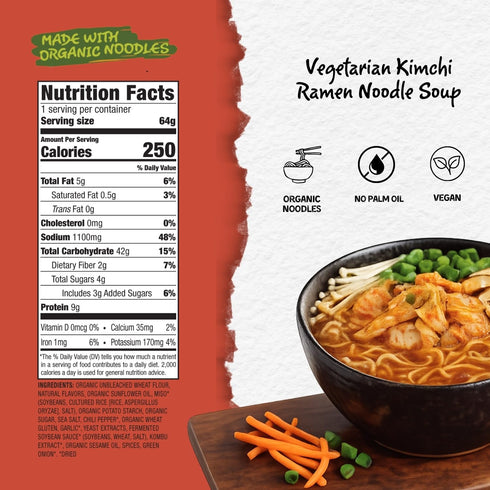 Packed 7 Packs 2.3oz Mikes Mighty Good Vegetarian Kimchi Ramen Organic Ramen Noodles Vegan Instant Noodles Spicy Kimchi