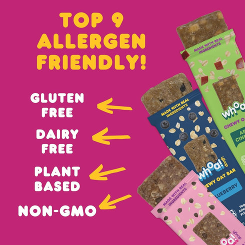 9 3-Flavor Pack (6) 1.41 oz 5-6g Whoa! Dough Top Allergen Free Chewy Oat Bars - Variety | Individually Wrapped Bars |