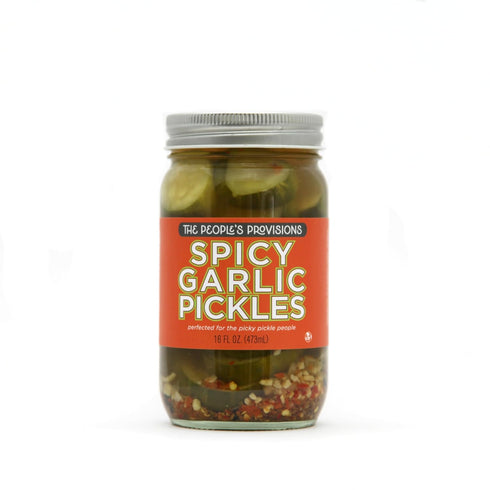 16oz (3-pack) The People's Provisions - Spicy Garlic Pickles - Crunchy, Spicy, Thick Cut Spicy Garlic Pickle Chips