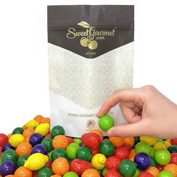 SweetGourmet Assorted Fruit Shaped Gum Filled with Candy, 1.5-Pound Bulk Bag, Seedling
