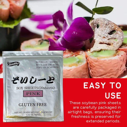 20 (3.52 Oz) Shirakiku Pink Sushi Soy Wrapper- Authentic Japanese Gluten-Free Wraps for Tofu, sushi | Soy Proteins