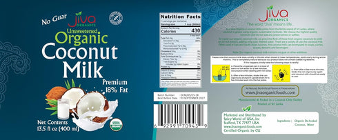 13.5 (Pack 12) 18% Organic Coconut Milk Ounce of - Unsweetened, Premium FULL Fat, Vegan, Paleo, No Guar Gum, BPA Free