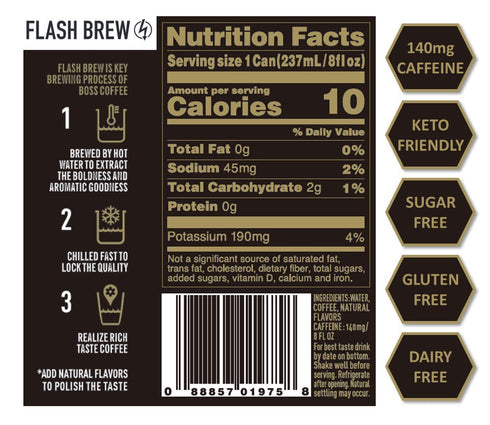 8oz 12 Pack, BOSS Coffee by Suntory - Japanese Flash Brew Original Black Coffee, Imported from Japan, Espresso