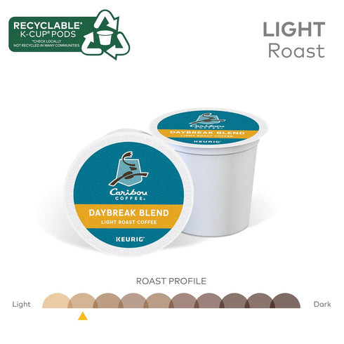 Coffee(Pack 6, 60 Count Caribou Coffee Daybreak Blend Keurig Single-Serve K-Cup Pod, Light Roast of Total)