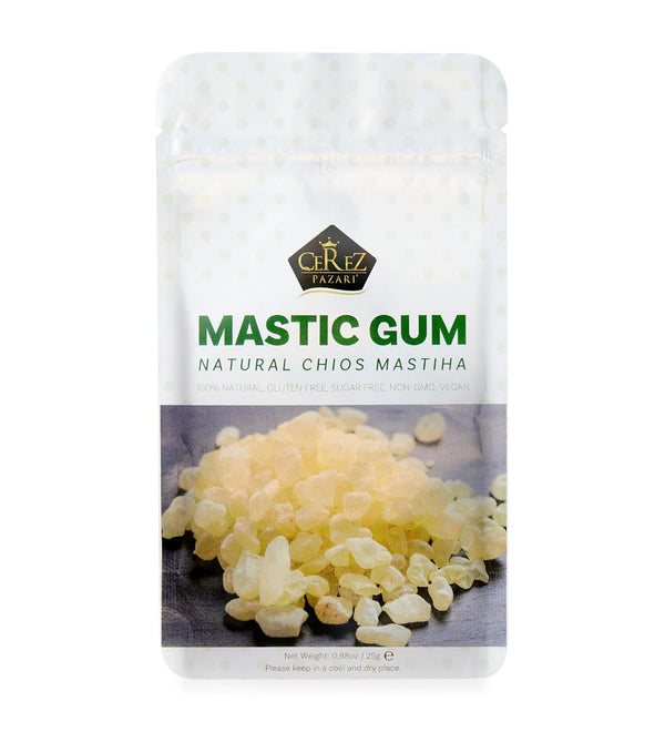 Cerez Pazari Natural Mastic Gum - 0.88 oz (25g) Greek Chios Pure Resin, Sugarless Vegan Gum Made from Mastiha Trees
