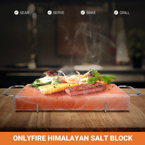Set 12 8 1.5 Onlyfire Himalayan Salt Block Cooking Plate with Steel Tray x x for Cooking, Grilling, Cutting and Serving