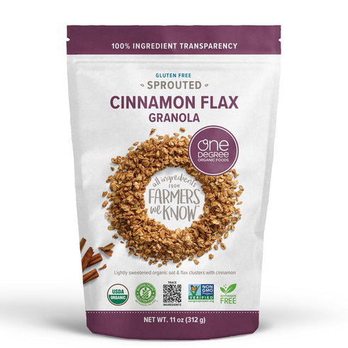 One Degree Organics Sprouted Oat Cinnamon Flax Granola Cereal, Glyphosate-Free, USDA Organic,