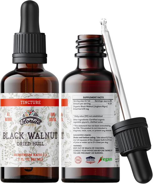 Organic Black Walnut Tincture, Black Walnut Extract Drops (Juglans Nigra, Barberry) Dried Hull
