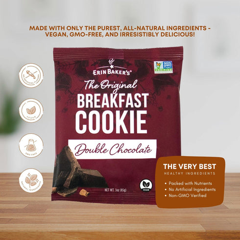 3 (Pack 12) Erin Baker's Breakfast Cookies, Double Chocolate, Whole Grain, Non-GMO, Ounce