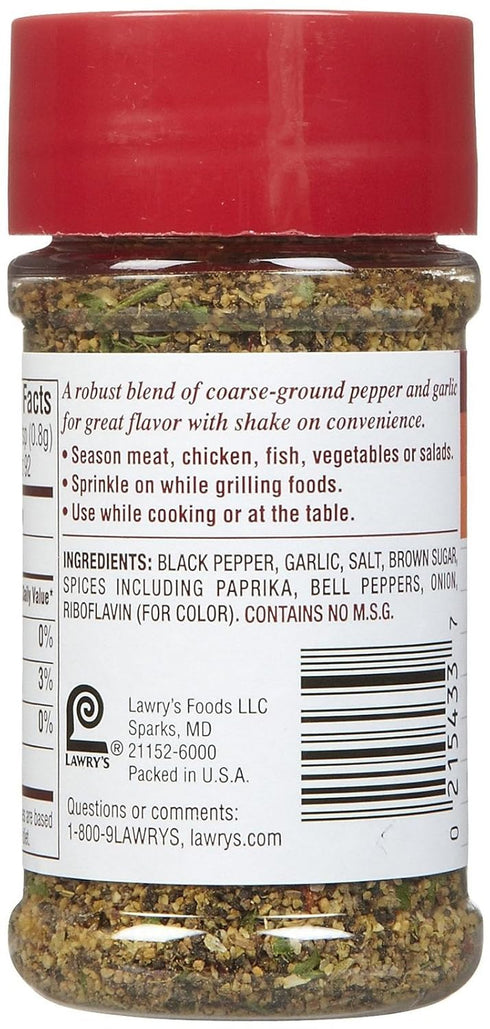 2.6 oz 2 Lawry's Garlic Pepper Coarse Ground Blend, Shakers, pk