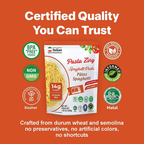 1 100% 7.05 oz (Pack 7) Pasta Zing Spaghetti Pasta Fully Cooked, Ready in Minute, Microwaveable Meal, Made with Italian