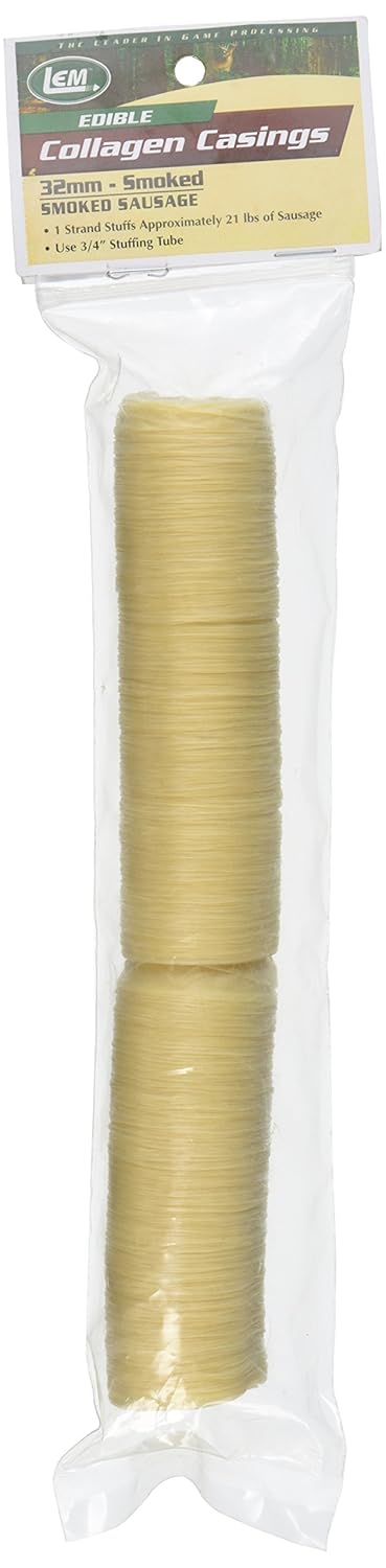 LEM Products Clear Smoked Collagen Casings, 32mm, Edible Sausage Casings, Stuffs Approximately