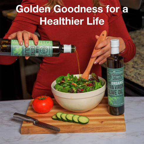 (16.9 oz, Village Batch Raw Organic Extra Virgin Olive Oil, Cold Pressed and Unfiltered EVOO, Authentic Greek Olive