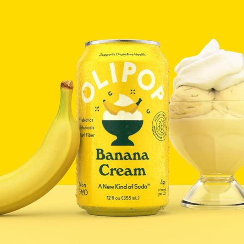 Packed 12oz (12-Cans) OLIPOP Prebiotic Soda Pop, Banana Cream, A New Kind of Soda with Prebiotics, Fiber