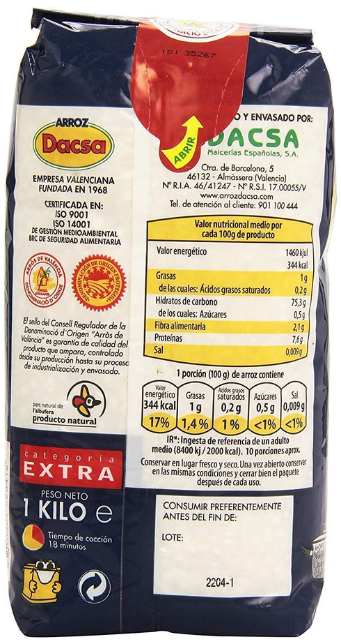 Dacsa 35.3oz (1kg) Spanish Paella Rice Extra