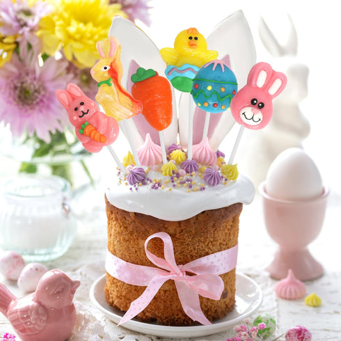 Pack 24 Easter Lollipops Candy Variety Dye-Free - Individually Wrapped Assorted Colorful Shapes Easter Suckers