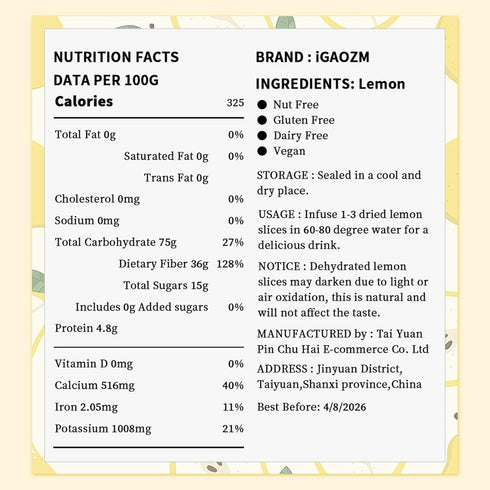 iGAOZM Slices,3.52oz/100g,No Dehydrated Dried Lemon Sugar Added,Natural Dried Lime Slices,Dehydrated Fruit